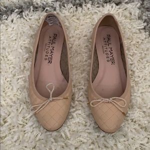 Paul Mayer Beige Quilted Ballet Flats with Bow